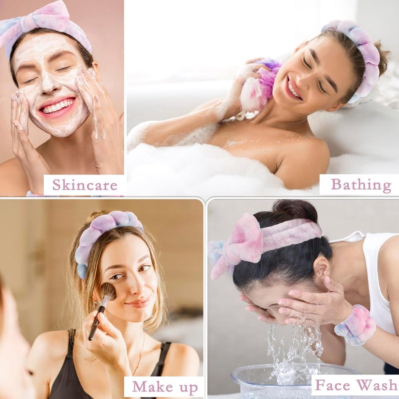 Canitor Spa Headbands Wrist Band Set with Hair Clip Skincare Headbands for Washing Face Non Slip Puffy Makeup Headband Wrist Towel Preppy Cute Teen Girl Birthday Gifts Trendy Stuff - Image 5